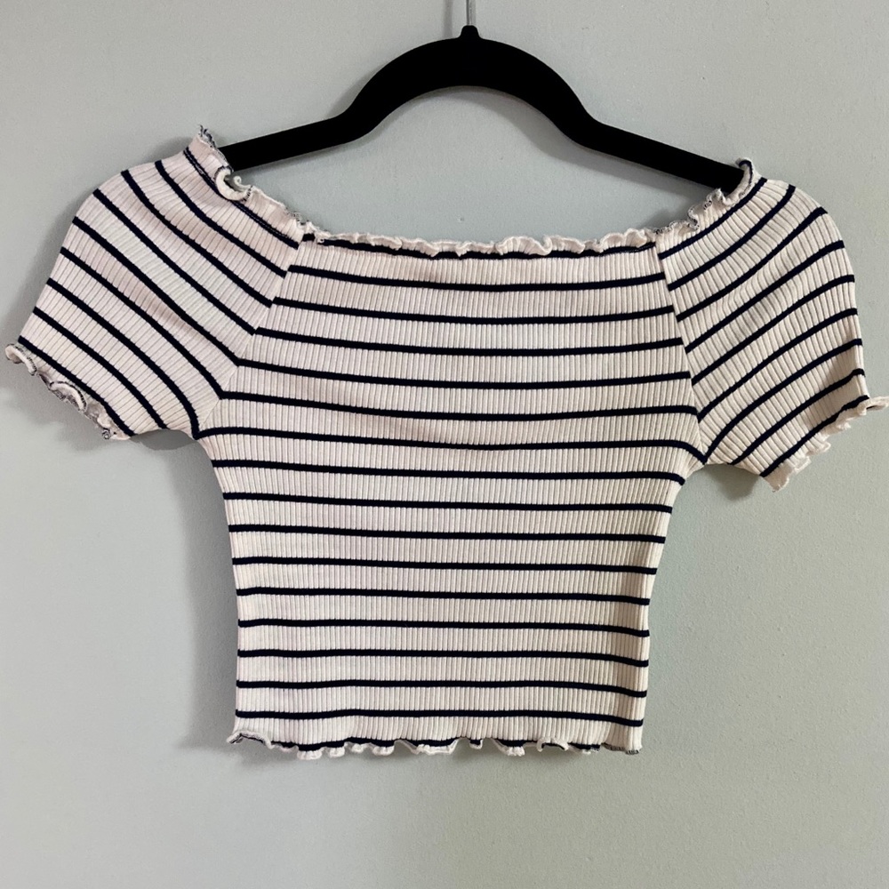 Navy & White Crop Top